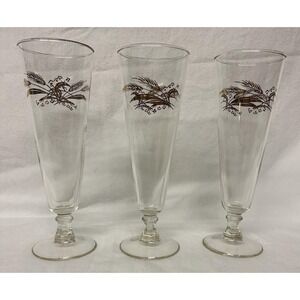 Lifetime Prairie Gold Pilsner Glasses Set Of 3 Vtg Wheat MCM Barware 8.25"